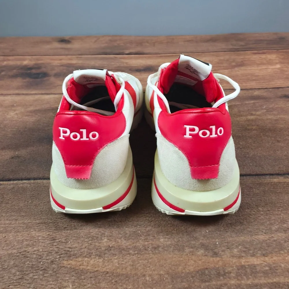 Polo Ralph Lauren Train 89 Sneakers Mens 8 White Red Good Retro Leather Mesh